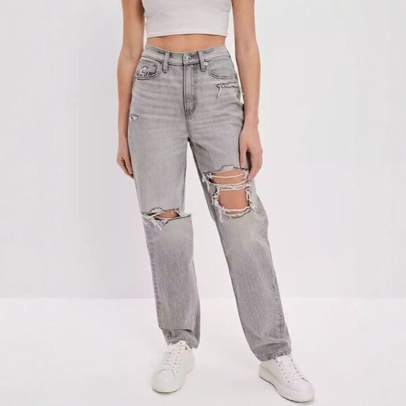 American Eagle Haze Gray Highest Rise '90s Boyfriend Ripped Denim Jeans - Picture 1 of 5